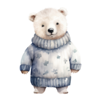 ai generiert Polar- Bär tragen Winter Kleider zum Weihnachten Fall. Aquarell Stil. ai generiert png