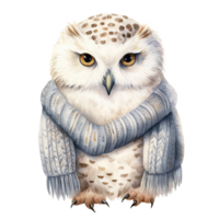 AI generated Owl Wearing Winter Clothes For Christmas Event. Watercolor Style. AI Generated png