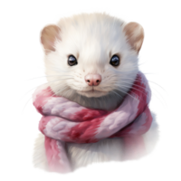 AI generated White Weasel Wearing Winter Clothes For Christmas Event. Watercolor Style. AI Generated png