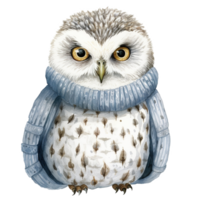 AI generated Owl Wearing Winter Clothes For Christmas Event. Watercolor Style. AI Generated png