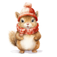AI generated Squirrel Wearing Winter Clothes For Christmas Event. Watercolor Style. AI Generated png