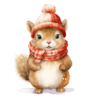 ai généré écureuil portant hiver vêtements pour Noël événement. aquarelle style. ai généré png