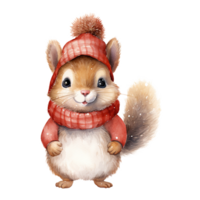 ai generiert Eichhörnchen tragen Winter Kleider zum Weihnachten Fall. Aquarell Stil. ai generiert png