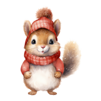 AI generated Squirrel Wearing Winter Clothes For Christmas Event. Watercolor Style. AI Generated png