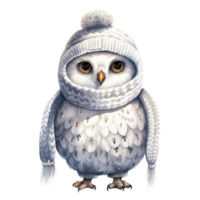 AI generated Owl Wearing Winter Clothes For Christmas Event. Watercolor Style. AI Generated png