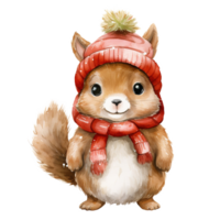 ai généré écureuil portant hiver vêtements pour Noël événement. aquarelle style. ai généré png