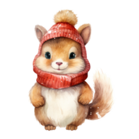 AI generated Squirrel Wearing Winter Clothes For Christmas Event. Watercolor Style. AI Generated png