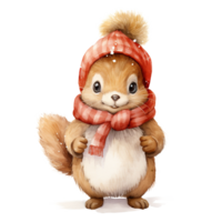 ai généré écureuil portant hiver vêtements pour Noël événement. aquarelle style. ai généré png