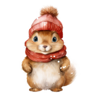 AI generated Squirrel Wearing Winter Clothes For Christmas Event. Watercolor Style. AI Generated png