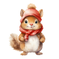 ai generato scoiattolo indossare inverno Abiti per Natale evento. acquerello stile. ai generato png