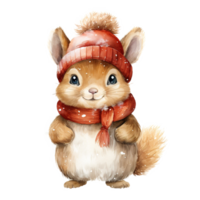 AI generated Squirrel Wearing Winter Clothes For Christmas Event. Watercolor Style. AI Generated png