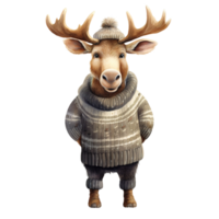 AI generated Moose Wearing Winter Clothes For Christmas Event. Watercolor Style. AI Generated png