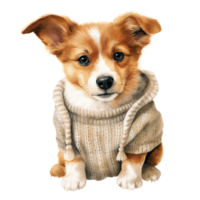 AI generated Dog Wearing Winter Clothes For Christmas Event. Watercolor Style. AI Generated png