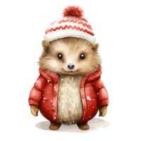 ai généré hérisson portant hiver vêtements pour Noël événement. aquarelle style. ai généré png