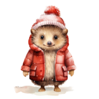 AI generated Hedgehog Wearing Winter Clothes For Christmas Event. Watercolor Style. AI Generated png