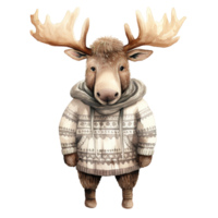 AI generated Moose Wearing Winter Clothes For Christmas Event. Watercolor Style. AI Generated png