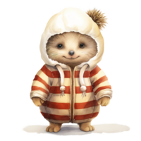 AI generated Hedgehog Wearing Winter Clothes For Christmas Event. Watercolor Style. AI Generated png