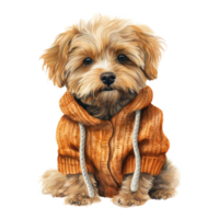 ai generiert Hund tragen Winter Kleider zum Weihnachten Fall. Aquarell Stil. ai generiert png