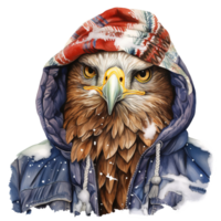 ai generiert Adler tragen Winter Kleider zum Weihnachten Fall. Aquarell Stil. ai generiert png