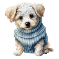 AI generated Dog Wearing Winter Clothes For Christmas Event. Watercolor Style. AI Generated png