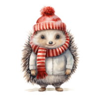 AI generated Hedgehog Wearing Winter Clothes For Christmas Event. Watercolor Style. AI Generated png