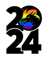 LGBTQ 2024 rainbow logo with the dragon. Icon with the symbol of the year. Simple, modern, and concise design. vector