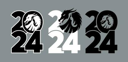 Set of logos 2024 with dragons. Icon with the symbol of the year. Simple and modern design. Chinese New Year. vector