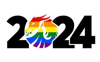 LGBTQ 2024 rainbow logo with the dragon. Icon with the symbol of the year. Simple, modern, and concise design. vector