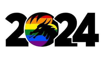 LGBTQ 2024 rainbow logo with the dragon. Icon with the symbol of the year. Simple, modern, and concise design. vector