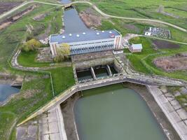 Water pumping station of irrigation system of rice fields. View photo