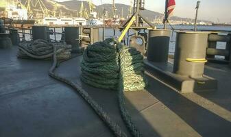 Mooring bollard on the decks of an industrial seaport. photo