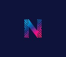 N Alphabet Technology Logo Design Concept vector