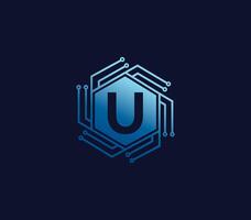 U Alphabet Technology Logo Design Concept vector