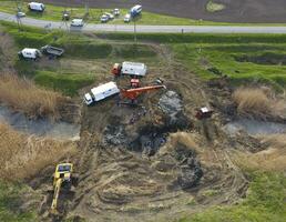 Repair of the gas pipeline section passing through the water channel. Repair work photo