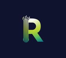 R Alphabet Technology Data Circuit Logo Design Company Concept vector