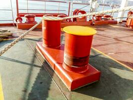 Mooring bollard on the decks of an industrial seaport. photo