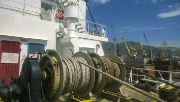 Mechanisms of tension control ropes. Winches. Equipment on the d photo