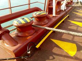 Mooring bollard on the decks of an industrial seaport. photo