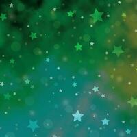 Light Blue, Green vector background with circles, stars.