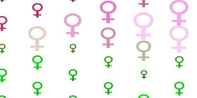 Light Pink, Green vector pattern with feminism elements.