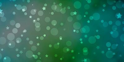 Light Blue, Green vector layout with circles, stars.