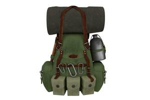 3d rendering hiking backpack isolated on white background, concept military backpack photo