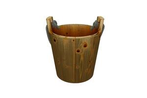 3d rendering wooden bucket isolated on white background photo