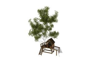 3d representación árbol casa con escalera foto