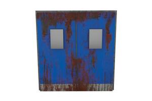 3d rendering rusty metallic blue double door isolated on white background photo