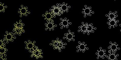 Dark yellow vector background with covid-19 symbols.