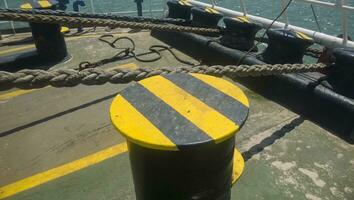 Mooring bollard on the decks of an industrial seaport. photo