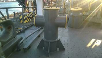 Mooring bollard on the decks of an industrial seaport. photo