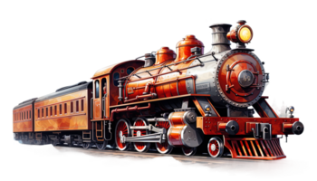 ai gerado trem locomotiva clipart, estrada de ferro transporte ilustração, transparente fundo, vintage trem, retro transporte, clássico estrada de ferro veículo png