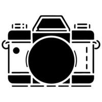 AI generated photo camera outline art icon for apps, websites, logo. Photography symbol black line vector